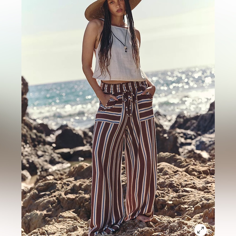 Free People Brown Striped Dana Pants